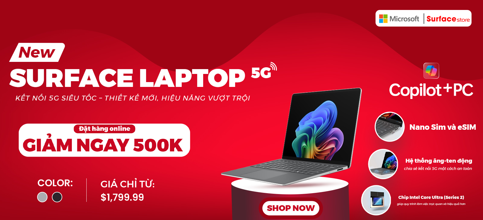 Surface Laptop 5G Đặt Online giảm 500k