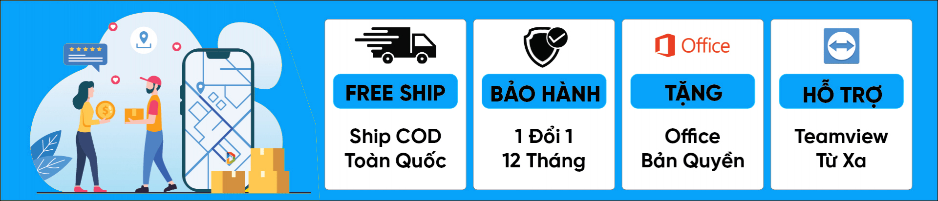 Free Ship, bảo hành 1 đổi 1, tặng Office bản quyền và hỗ trợ TeamViewer